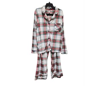 Joyspun 2pc Plaid Green And Red Soft Button Up Pajamas Size XL 16-18